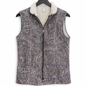 Charter Club Purple Paisley Sherpa Full Zip Vest Sz Small